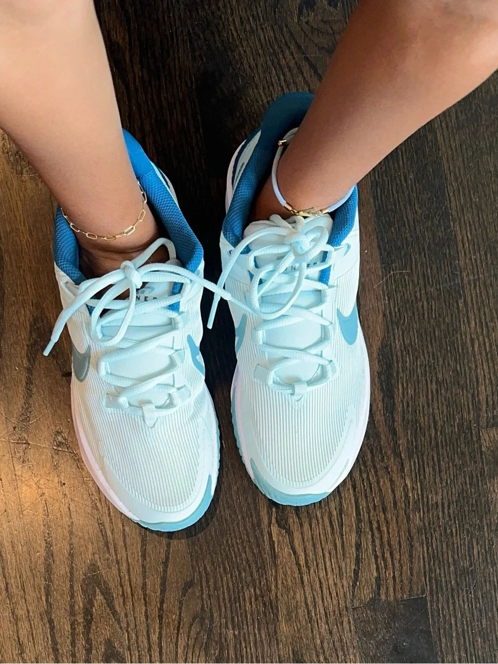 Nike Kids Athletic Sneakers - White & Teal Blue